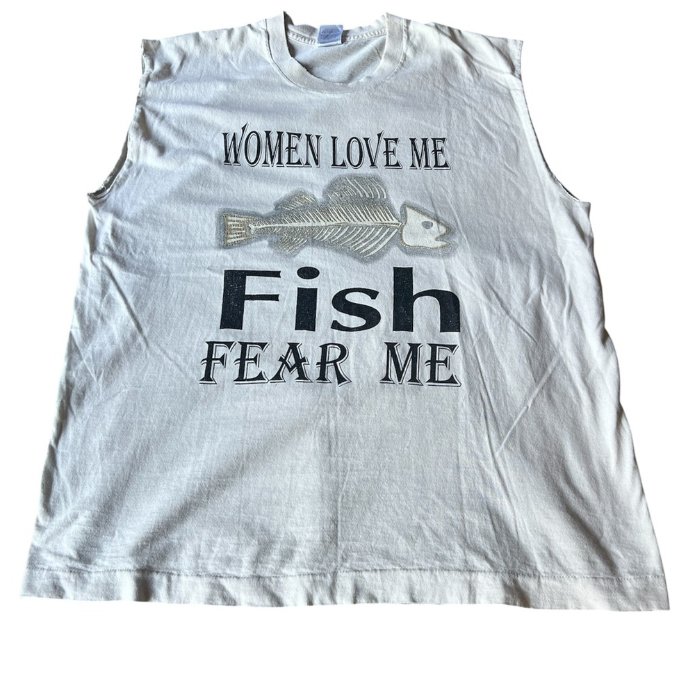 Vintage White Graphic Tank Top - Fish Fear Me